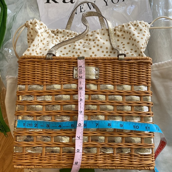 KATE SPADE ♠️ Wicker Basket Handbag Quinn WKRU1096 Edgartown Natural White Gold - Picture 15 of 16